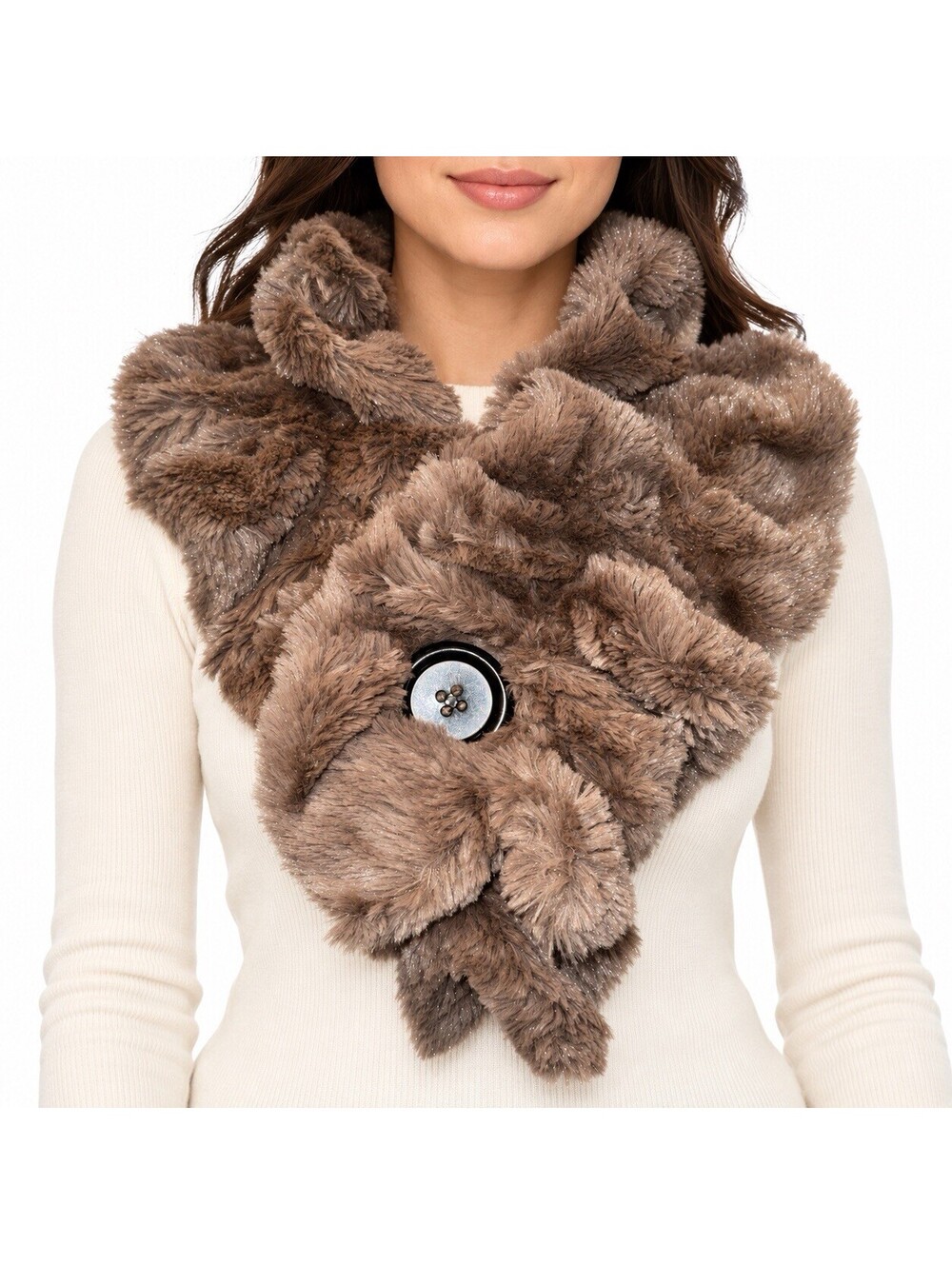 ADRIENNE LANDAU Designer Faux Fur Collar Stole Wrap w/ Tie. ~ New With Tags